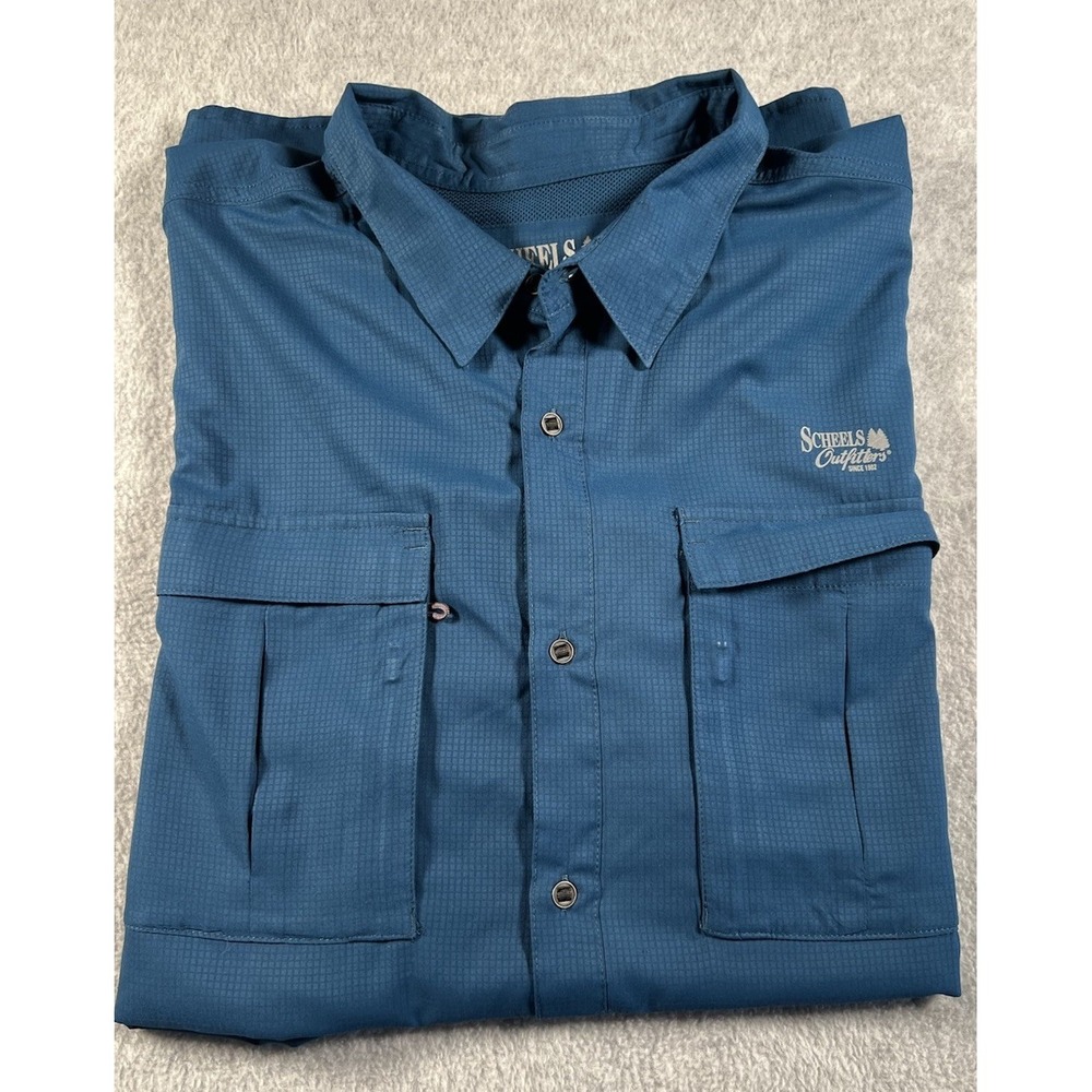Men's Scheels Outfitters Vented Poly Fishing Shirt Sz 2XL Dark Teal Color